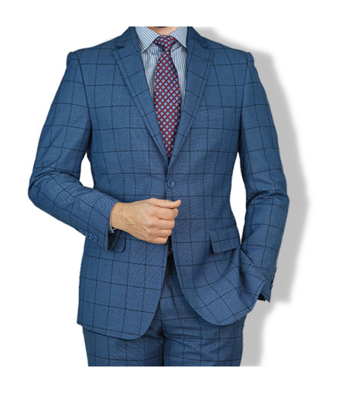 New Bertolini Silk Wool Blue Birdseye Windowpane Mens Suit 34S 60L
